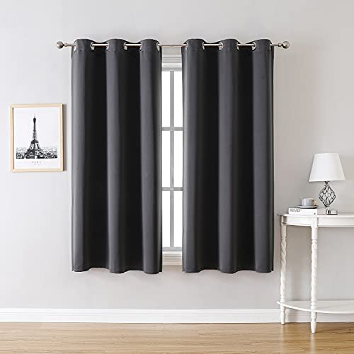 41yNK170jQS._SL500_.jpg ChrisDowa Dark Grey Grommet Blackout Curtains - 2-Panel Thermal Insulation for Bedroom & Living Room (42x63 Inch) - Image 2