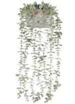 Mkono Fake Hanging Plants in Farmhouse Galvanized Pots Rustic Faux Potted Eucalyptus Greenery Indoor Artificial Plants for Book Shelf Mantel Living Room Bathroom Bedroom Home Office Decor (1, Grey)