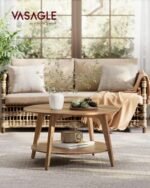 VASAGLE Round Coffee Table: 2-Tier Storage Design, 31.5x17.7 Inches, Easy Assembly, Honey Brown ULCT243K41. - Image 2