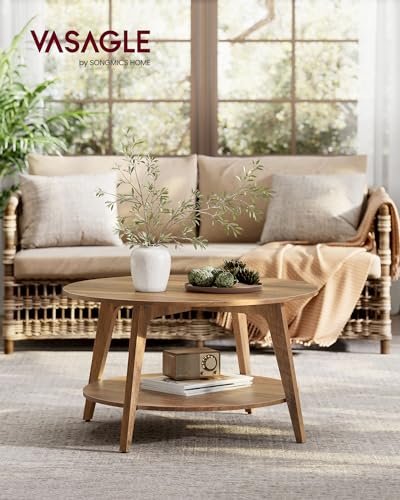 51w-h0dRzL._SL500_.jpg VASAGLE Round Coffee Table: 2-Tier Storage Design, 31.5x17.7 Inches, Easy Assembly, Honey Brown ULCT243K41. - Image 2