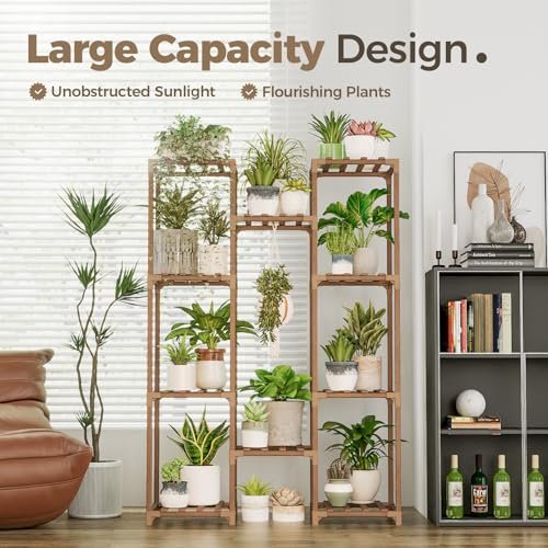 51-oxPO0wXL._SL500_.jpg Bamworld Indoor/Outdoor Tall Plant Stand - Wood Shelf for Multiple Pots, Ideal for Living Room, Patio, or Garden. Brown. - Image 2