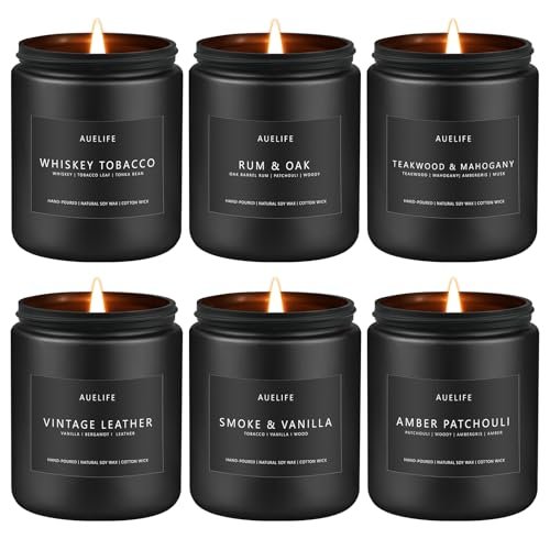 Scented Candle Gift Set for Men - 6-Pack Soy Candles Scented Candles Set | Gifts for Men - 6Pack Candle Set - Masculine Candle, Soy Candles for Home Scented, Aromatherapy Gift - Fragrance of Smoke Vanilla/Leather/Mahogany/Tobacco/Oak/Amber Patchouli