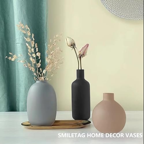 515uambzn2L._SL500_.jpg Set of 3 Smiletag Ceramic Modern Farmhouse Vases – Neutral Accent for Table, Shelf, and Living Room Décor. - Image 2