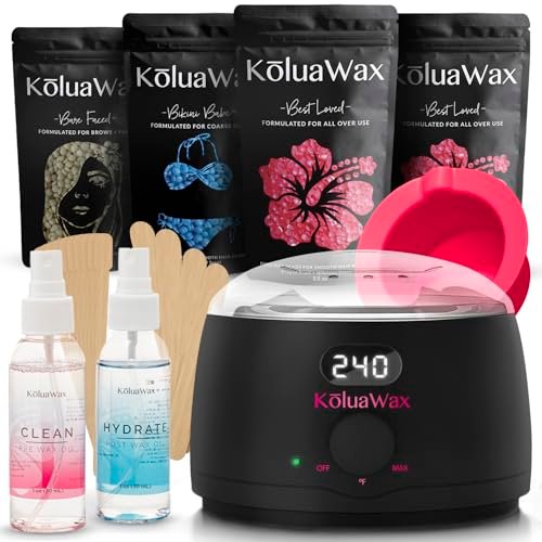 KoluaWax Premium Women's Waxing Kit - Hot Melt Hard Wax KoluaWax Premium Waxing Kit for Women - Hot Melt Hard Wax Warmer for Hair Removal, Eyebrow, Bikini, Legs, Face, Brazilian Wax - Machine (Pack of 4) Beads, Accessories, Black