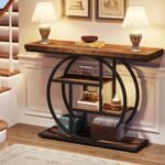 Tribesigns 41.3" Console Table: Industrial 4-Tier Sofa Table with Circle Base, Rustic Brown Accent Table for Living Room or Entryway - Image 5