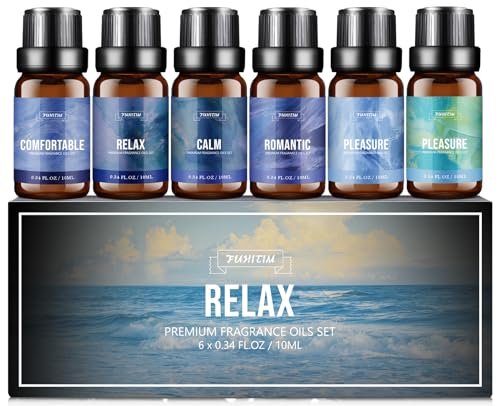 FUHITIM Fragrance Oil Relax Set: 6 x 10ML Essential Oils FUHITIM Fragrance Oil Relax Set, 6 * 10ML Diffuser Oil for Home, Candle Making Scents, Aomatherapy Essential Oils for Diffuser