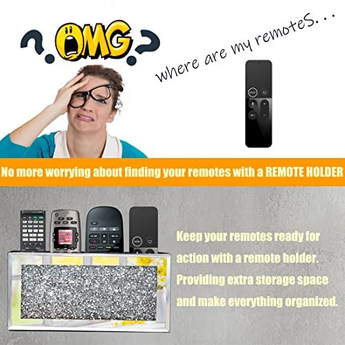 518gr6hsBDL._SL500_.jpg GOTHICO Mirrored Remote Holder: Wall-Mounted Diamond Bling Organizer for Remotes, Phones, Wallets (8.3"×2.5"×4") - Image 2