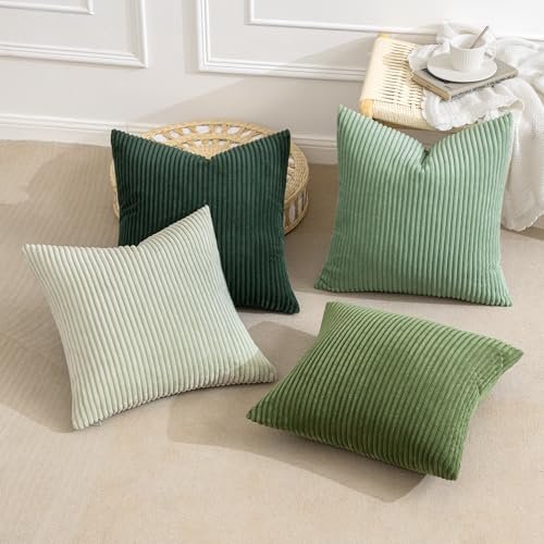 51AnC1MOmsL._SL500_.jpg MIULEE Spring Boho Farmhouse Sage Green Throw Pillow Covers, 18x18 inches, Set of 4, Soft Corduroy Cushions for Living Room, Sofa, or Bed. - Image 4