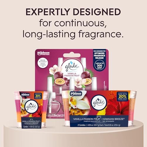 51AxIdGCEXL._SL500_.jpg Glade 1-Wick Scented Candle Jar, 2-in-1 Hawaiian Breeze & Vanilla Passion Fruit, Essential Oil Air Freshener, 4.08 Oz, Pack of 2. - Image 6