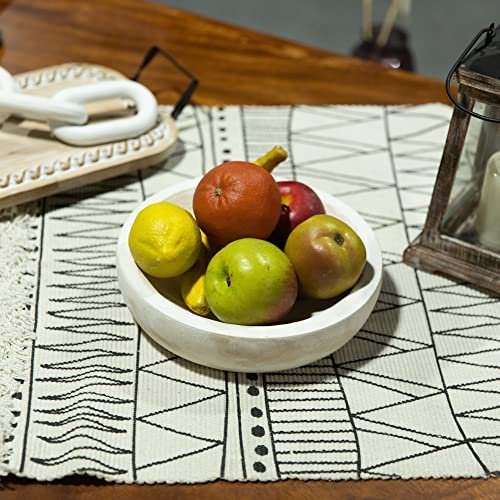51BNdfn88bL._SL500_.jpg Paulownia Wood Hand-Carved Tray - Rustic 10" Decorative Bowl for Snacks, Coffee Table, and Weddings, Washed White. - Image 4