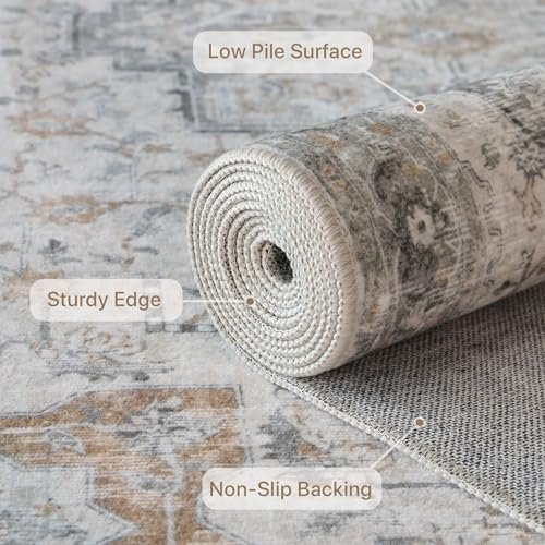 51CGK2uHtrL._SL500_.jpg GENIMO 8x10 Vintage Area Rug: Machine Washable, Non-Slip, Lightweight Chenille for Living Room, Office, Bedroom, Dining Room in Light Taupe Brown - Image 5