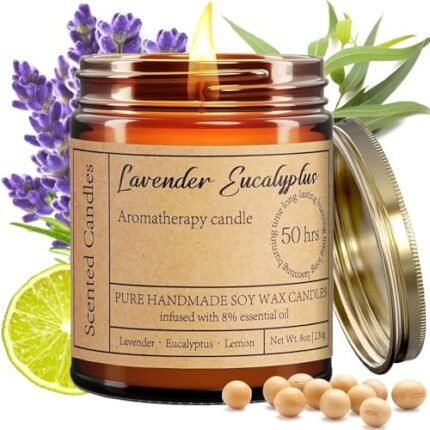 Lavender Eucalyptus Candles for Home Scented - 8oz Aromatherapy Candles for Relaxation Stress Relief Soothing Anxiety, Calming Candles Gifts for Women Perfect for Relaxing Bath Yoga Meditation Healing