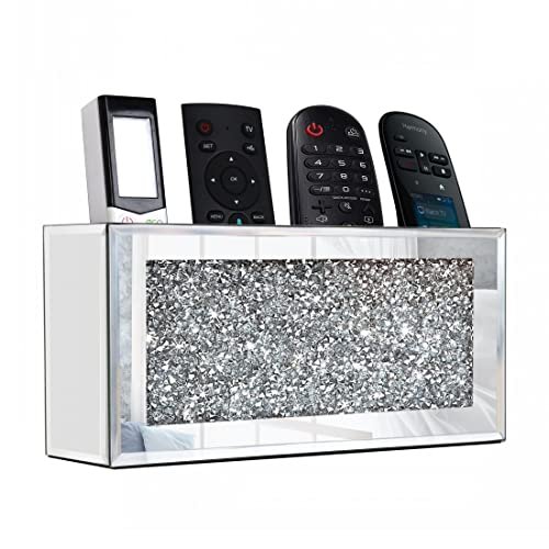 GOTHICO Mirrored Remote Holder: Wall-Mounted Diamond Bling Organizer for Remotes, GOTHICO Mirrored Remote Holder, Wall Mounted Crush Diamond Bling Decoration Organizer Storage Box for Remote Phone Pad Wallet Notebook (8.3"×2.5"×4" For 3 or 4 Remote Controls)