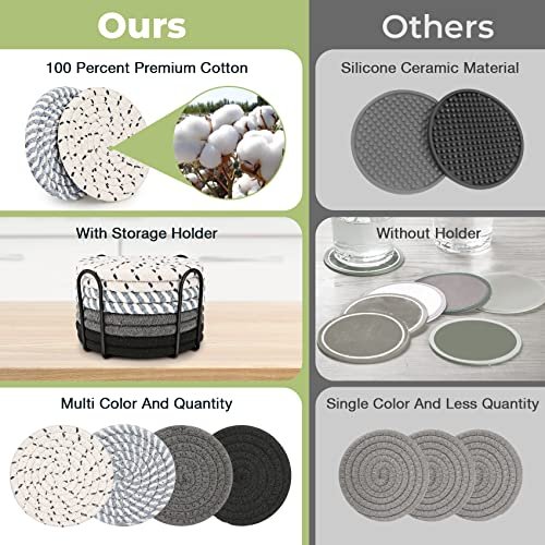 51F70iwFGWL._SL500_.jpg Drink Coasters Set of 4 - 8 Colorful Coasters for Living Room & Dining Table Decor - Image 3