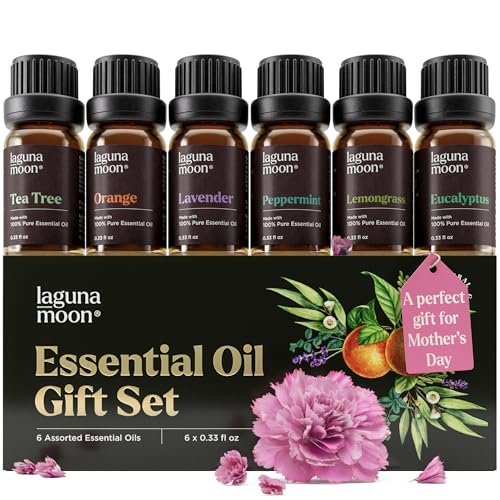 Essential Oils Set - 6 Popular Blends for Diffusers, Aromatherapy Essential Oils Set - Top 6 Blends for Diffusers, Home Care, Candle Making Scents, Fragrance, Aromatherapy, Humidifiers, Gifts - Peppermint, Tea Tree, Lavender, Eucalyptus, Lemongrass, Orange (10mL)