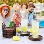 Set of 5 Wooden Drink Coasters with Holder – Natural Wood Coasters for Coffee Table & Outdoor Use, Perfect for Modern Home Decor. - Image 5