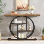 Tribesigns 41.3" Console Table: Industrial 4-Tier Sofa Table with Circle Base, Rustic Brown Accent Table for Living Room or Entryway - Image 8