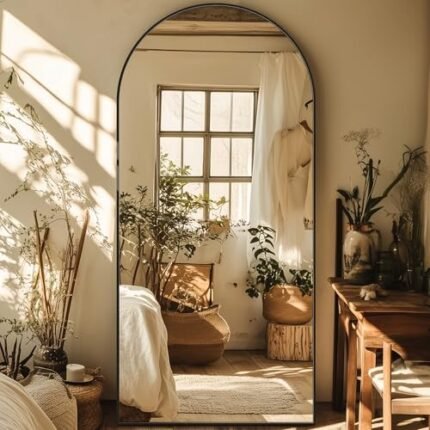 Full Length Mirror, 76"x34" Oversized Arched Mirror Large Standing Mirror, Tall Mirror Body Floor Mirror Wall Mirror Hanging Mirror for Bedroom Living Room Aluminum Frame,Black