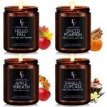 Scented Candles Set, 4 Pack Candles for Home Scented Natural Soy Wax, Holiday Gifts Set for Women Men, Fragrance of Spice/Vanilla Cupcake/Apple Wreath/Hello Fall