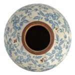 Creative Co-Op DF2720 8" Terracotta Floral Transferware Vase in Blue with Crackle Finish - Image 5