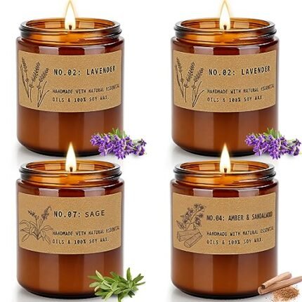 Aromatherapy Candles for Home Scented, Candle Gift Set for Stress Relief | Meditation | Yoga | SPA | Relaxing, Amber Jar Candles for Women, Birthday, Valentine, Mother's Day, 7.1 oz - Pack of 4