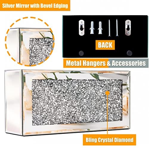 51IxWS5YmL._SL500_.jpg GOTHICO Mirrored Remote Holder: Wall-Mounted Diamond Bling Organizer for Remotes, Phones, Wallets (8.3"×2.5"×4") - Image 3