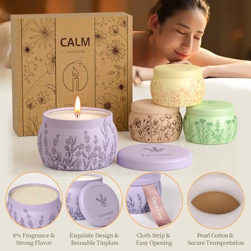 51IxavOtFuL._SL500_.jpg WarmEmbrace Scented Candles for Women - 4 Pack, 17.6oz Romantic Soy Candles, 120H Burn Time, Lavender, Vanilla, Rose & Sandalwood, Jasmine. - Image 4