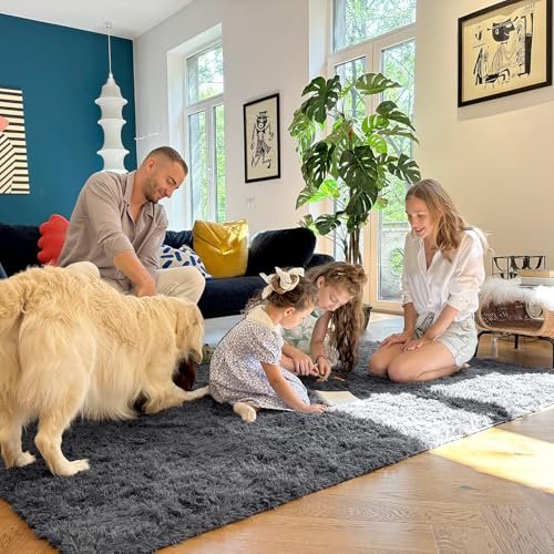 51J6JvmmsL._SL500_.jpg OLANLY 4x5.9 ft Machine Washable Shag Area Rug for Living Room, Bedroom, Nursery, Grey Aesthetic - Image 7