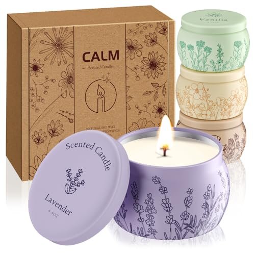 WarmEmbrace Scented Candles for Women - 4 Pack, 17.6oz Romantic WarmEmbrace Scented Candles for Mom Women, 17.6oz Romantic Candles for Women Girl Candle Set, 120H Burning, Soy Candle for Home Scented, Lavender | Vanilla | Rose & Sandalwood | Jasmine - 4 Pack