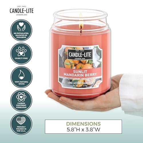 51JdixgMUZL._SL500_.jpg Candle-lite Sunlit Mandarin Berry Scented Candle, 18 oz, USA-Made, 110-Hour Burn Time, Aromatherapy Delight - Image 3