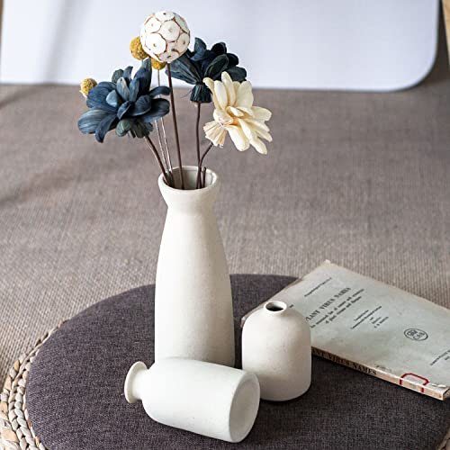 51KZhYivg-L._SL500_.jpg CEMABT Beige Ceramic Vase Set of 3 - Modern Boho Farmhouse Decor for Pampas Grass and Dried Flowers. Perfect for Shelves, Tables, and Entryways. - Image 8