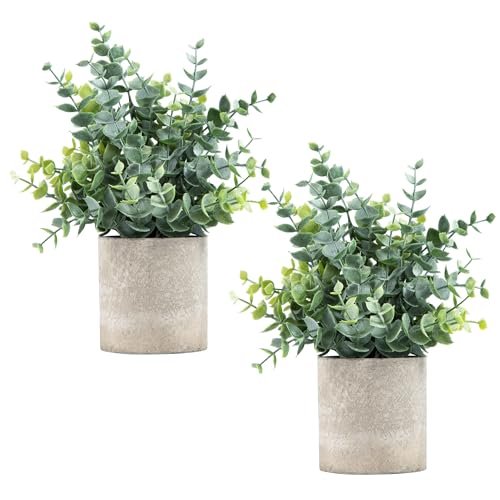 Coferset 2-Pack Small Eucalyptus Artificial Plants for Home, Desk, Bathroom, Coferset 2 Pack Small Fake Plants Eucalyptus Potted Artificial Plants for Shelf Desk Home Bathroom Farmhouse Room Coffee Table Decor (Sage Green)