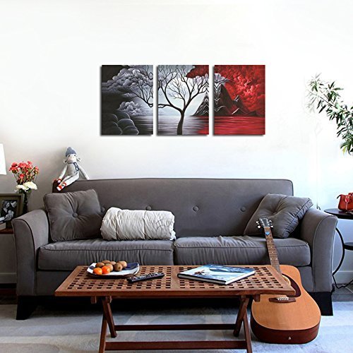 51NDdYQ0hxL._SL500_.jpg Wieco Art Cloud Tree 3-Piece Canvas Set: Modern Abstract Seascape Prints for Home Wall Decor. - Image 3