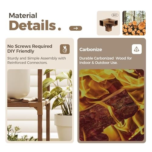 51NFoSMvUrL._SL500_.jpg Bamworld Indoor/Outdoor Tall Plant Stand - Wood Shelf for Multiple Pots, Ideal for Living Room, Patio, or Garden. Brown. - Image 6