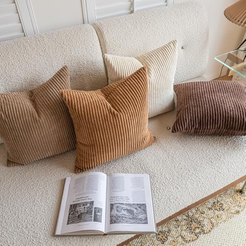 51OENYCi2yL._SL500_.jpg Set of 4 LANANAS 18x18 Inch Neutral Couch Throw Pillow Covers for Farmhouse Boho Decor - Image 4