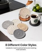 Effectyou 8-Pack Drink Coasters with Holder – Colorful, Absorbent Cotton Coasters for Home Decor, Coffee Table, and Bar. Perfect Housewarming Gift! - Image 5