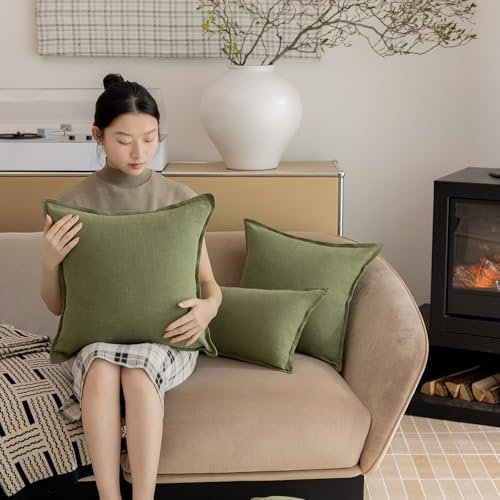 51PNUmOg9IL._SL500_.jpg Hckot 18x18 Farmhouse Ramie Throw Pillow Covers - Neutral Green Boho Accent Pillows for Sofa & Living Room Decor. - Image 2