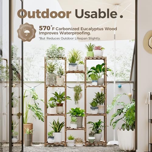 51Sq3jKp2wL._SL500_.jpg Bamworld Indoor/Outdoor Tall Plant Stand - Wood Shelf for Multiple Pots, Ideal for Living Room, Patio, or Garden. Brown. - Image 3