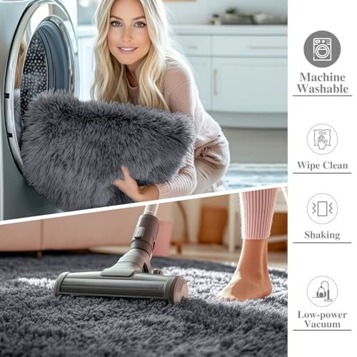 51TTiY7yyGL._SL500_.jpg OLANLY 4x5.9 ft Machine Washable Shag Area Rug for Living Room, Bedroom, Nursery, Grey Aesthetic - Image 2