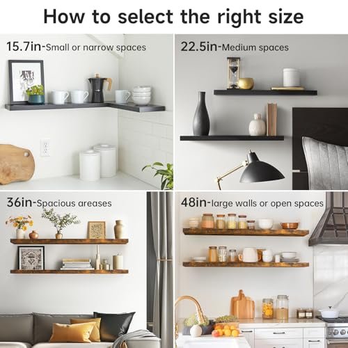 51TXK5wIcpL._SL500_.jpg BAYKA Floating Wall Shelves - Rustic Black Wood Shelves for Bathroom, Bedroom, Living Room, Kitchen (Set of 3, 15.7in) - 22lbs Capacity for Books & Decor. - Image 7