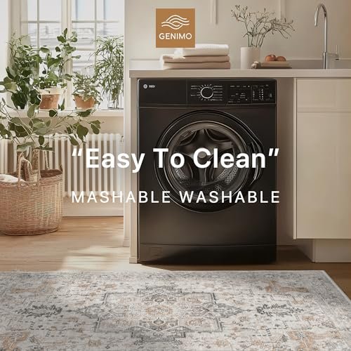51U4hapv1ZL._SL500_.jpg GENIMO 8x10 Vintage Area Rug: Machine Washable, Non-Slip, Lightweight Chenille for Living Room, Office, Bedroom, Dining Room in Light Taupe Brown - Image 7