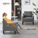 VINGLI Mid-Century Modern Accent Chair - Soft Chenille Upholstered Arm Chair in Light Grey - Image 5