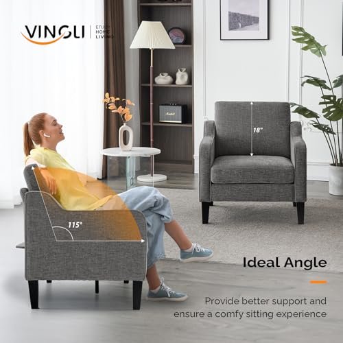 51WD8t9TMHL._SL500_.jpg VINGLI Mid-Century Modern Accent Chair - Soft Chenille Upholstered Arm Chair in Light Grey - Image 5