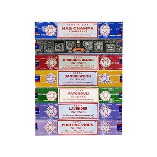 Satya Incense Gift Set: Nag Champa, Dragon's Blood, Sandalwood, Patchouli Satya Incense Gift Set Nag Champa, Super hit, Dragon's Blood, Sandalwood, Patchouli, Lavender, Positive Vibes, 15 g