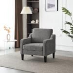 VINGLI Mid-Century Modern Accent Chair - Soft Chenille Upholstered Arm Chair in Light Grey - Image 2