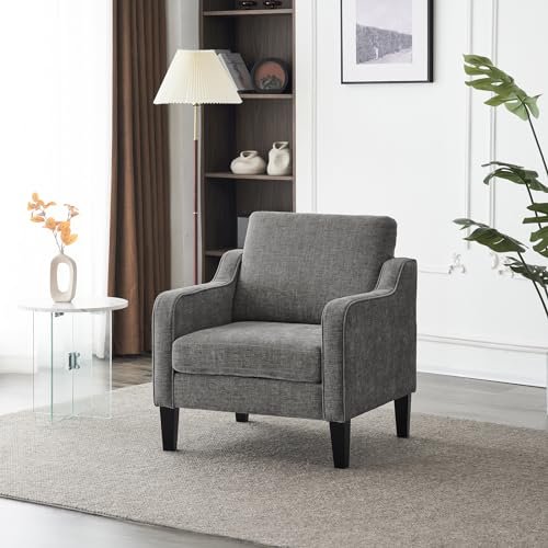 51Z4oqmn9QL._SL500_.jpg VINGLI Mid-Century Modern Accent Chair - Soft Chenille Upholstered Arm Chair in Light Grey - Image 2