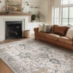 GENIMO 8x10 Vintage Area Rug: Machine Washable, Non-Slip, Lightweight Chenille for Living Room, Office, Bedroom, Dining Room in Light Taupe Brown - Image 10