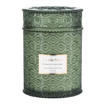 LA JOLIE MUSE Scented Candles Eucalyptus & Alpine Sage, Large Wood Wicked Candles, Decorative Candles in Glass, Natural Soy Wax, 90 Hours Long Burning, 19oz