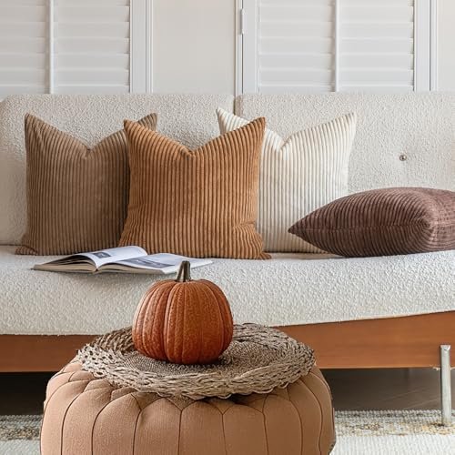51d8pJTlb5L._SL500_.jpg Set of 4 LANANAS 18x18 Inch Neutral Couch Throw Pillow Covers for Farmhouse Boho Decor - Image 2