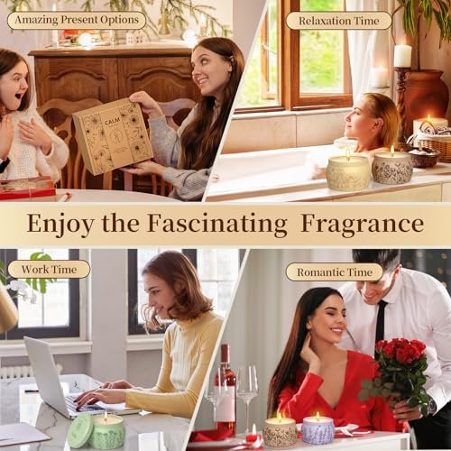 51eGwiiDULL._SL500_.jpg WarmEmbrace Scented Candles for Women - 4 Pack, 17.6oz Romantic Soy Candles, 120H Burn Time, Lavender, Vanilla, Rose & Sandalwood, Jasmine. - Image 6